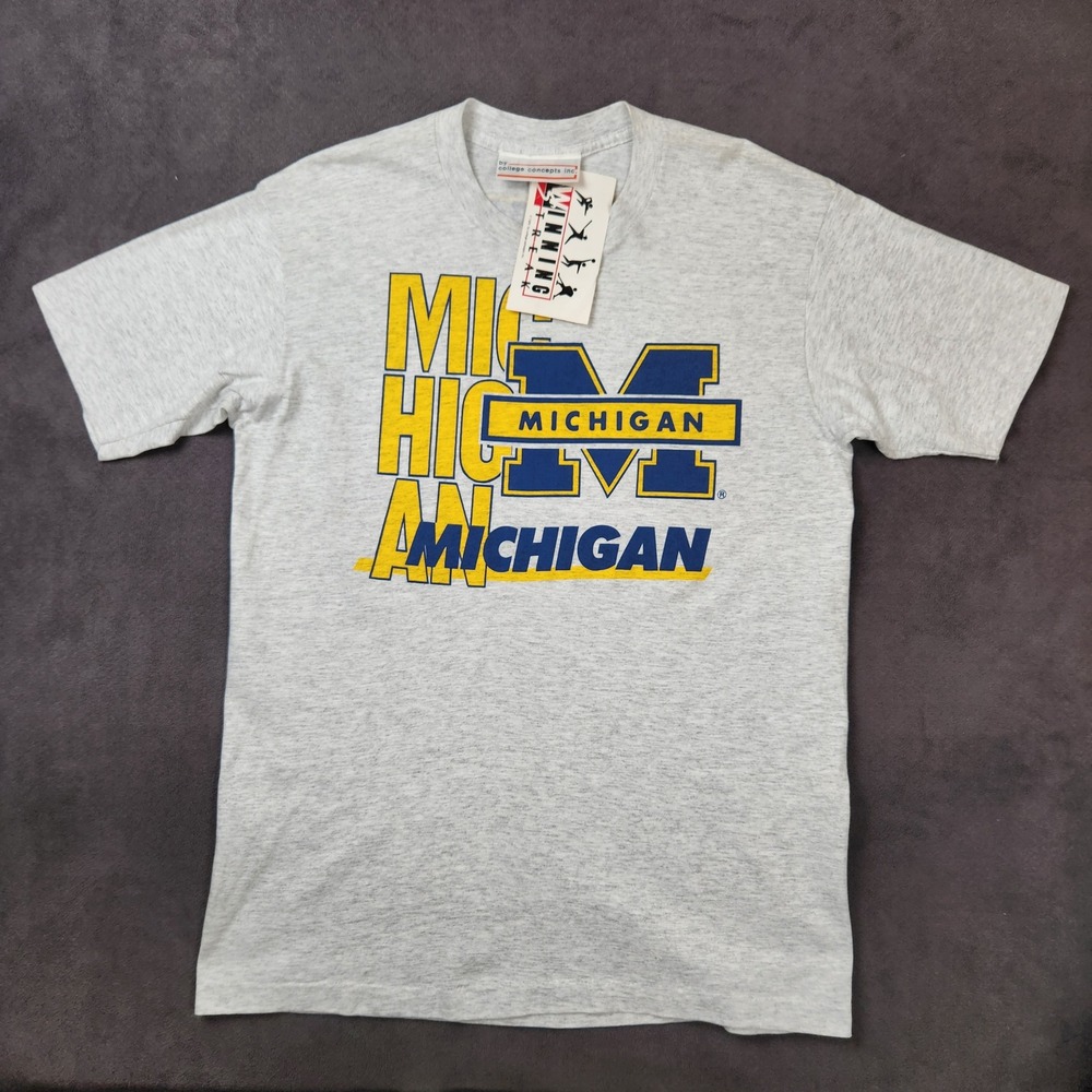 Vintage Michigan Wolverines College Concepts T Shirt Mens XL Grey Single‎ Stitch